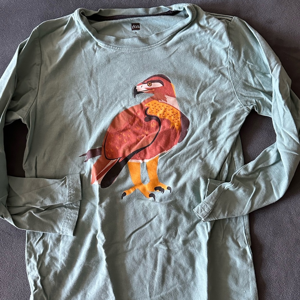 Tea Collection Light Blue Long Sleeve Tee with Hawk Design